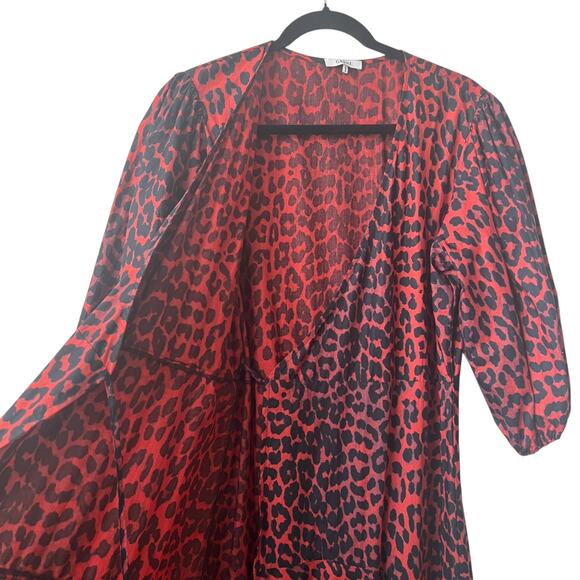 Ganni The Bijou Red Leopard Puff Sleeve Wrap Maxi Dress Size 42 EU - Picture 7 of 15